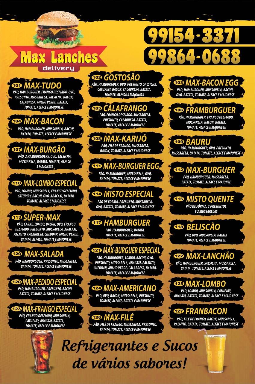 Max Lanches Delivery cardápio