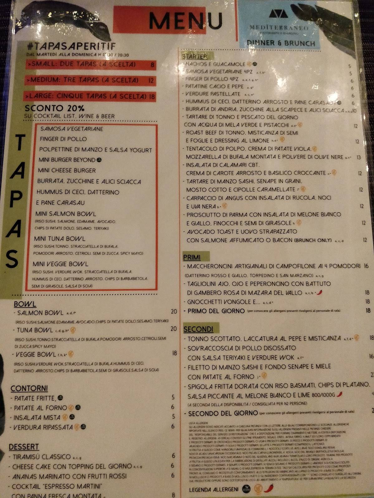 Menu di Mediterraneo Ristorante e Giardino 