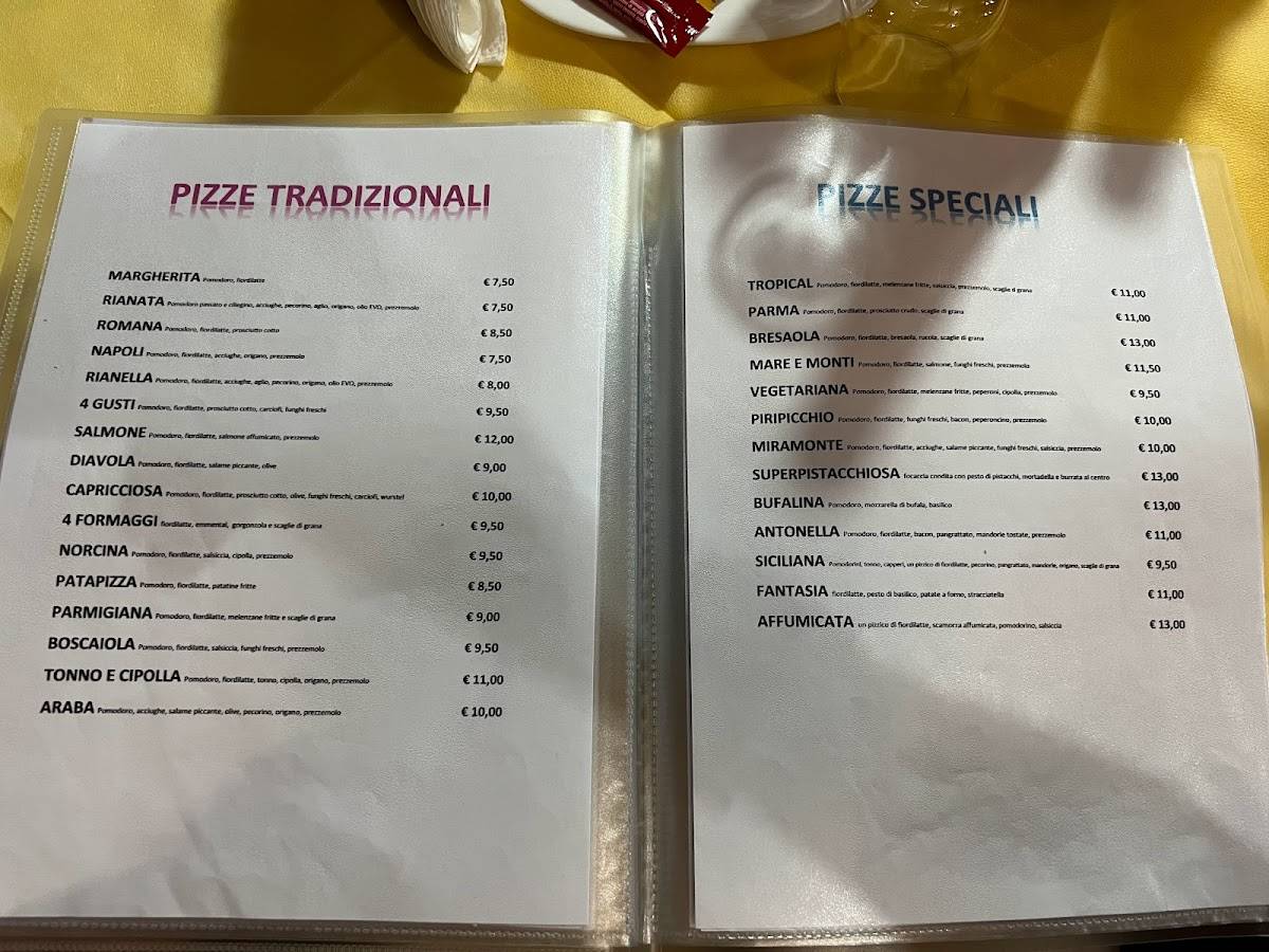 Menu di MiraMonte ristorante pizzeria