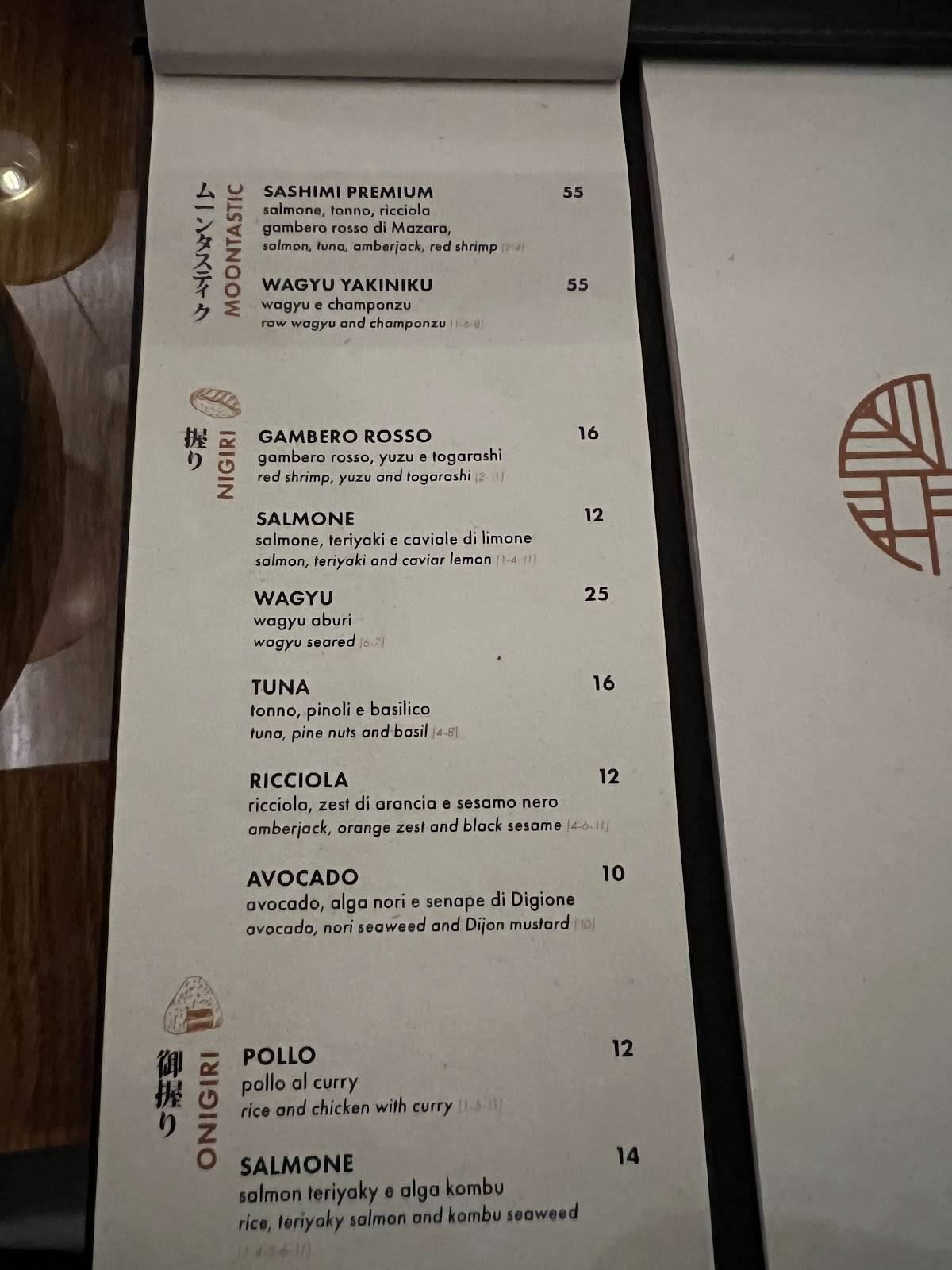 Menu di Moon Asian Bar 