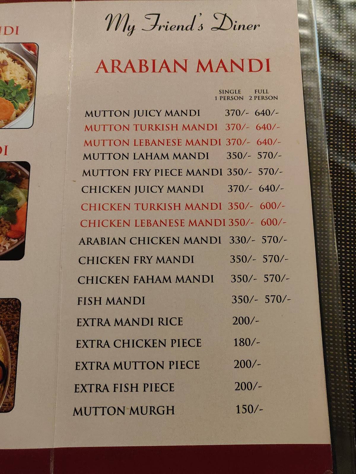 My Friend's Circle Restaurant menu