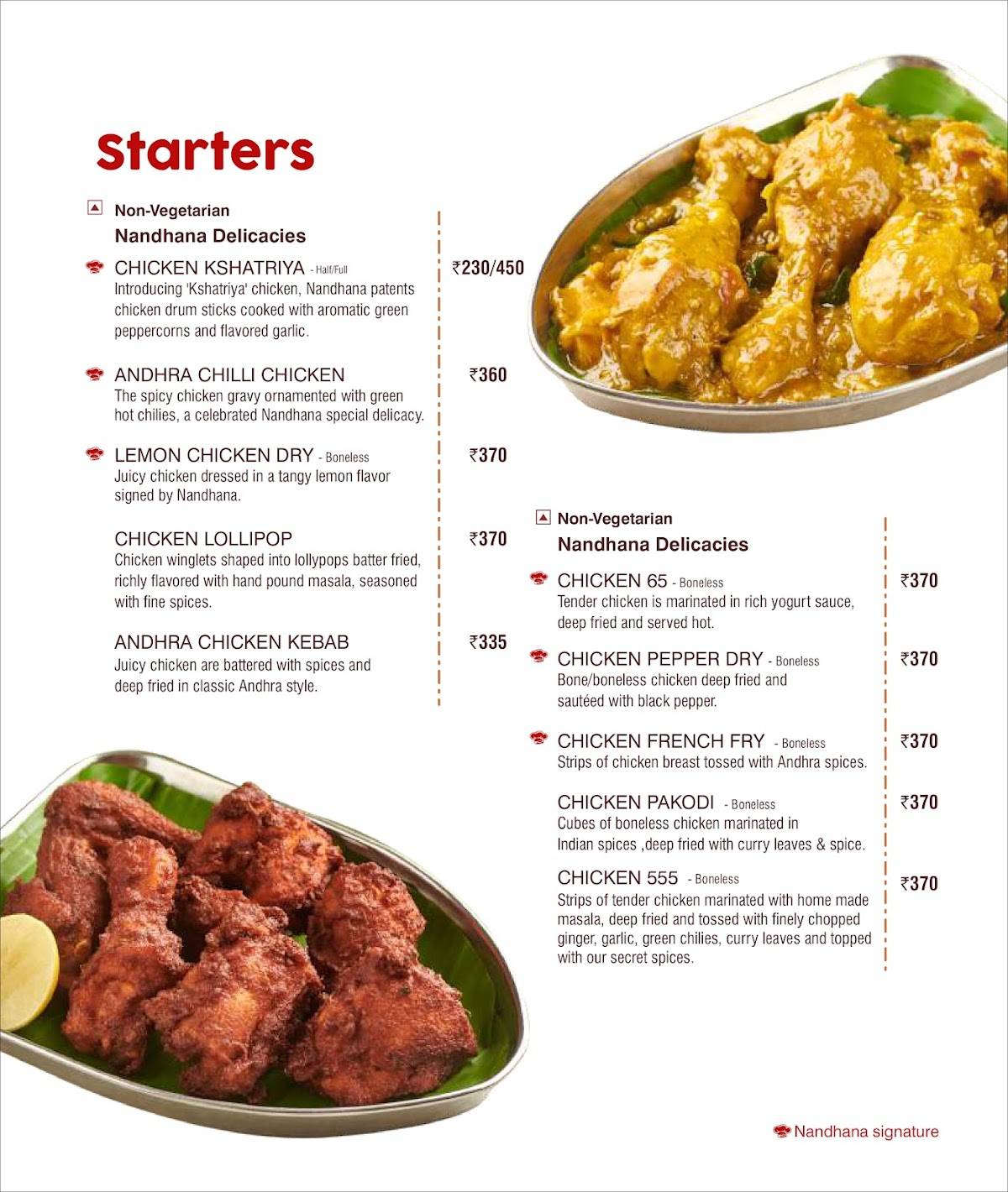 Nandhana Palace - Andhra Style Restaurant - Sahakar Nagar menu