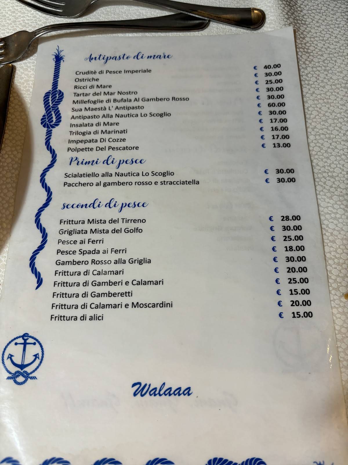 Menu di Nautica Lo Scoglio | Ristorante di pesce. 