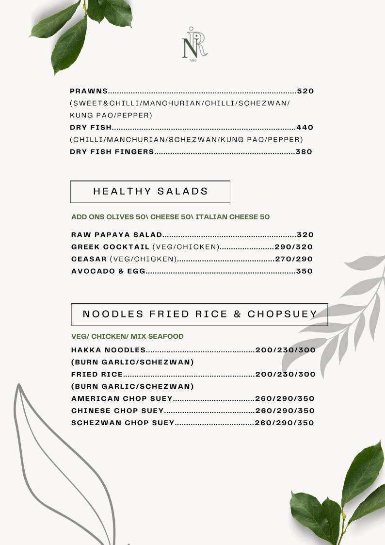 Niri's Park View Restaurant menu