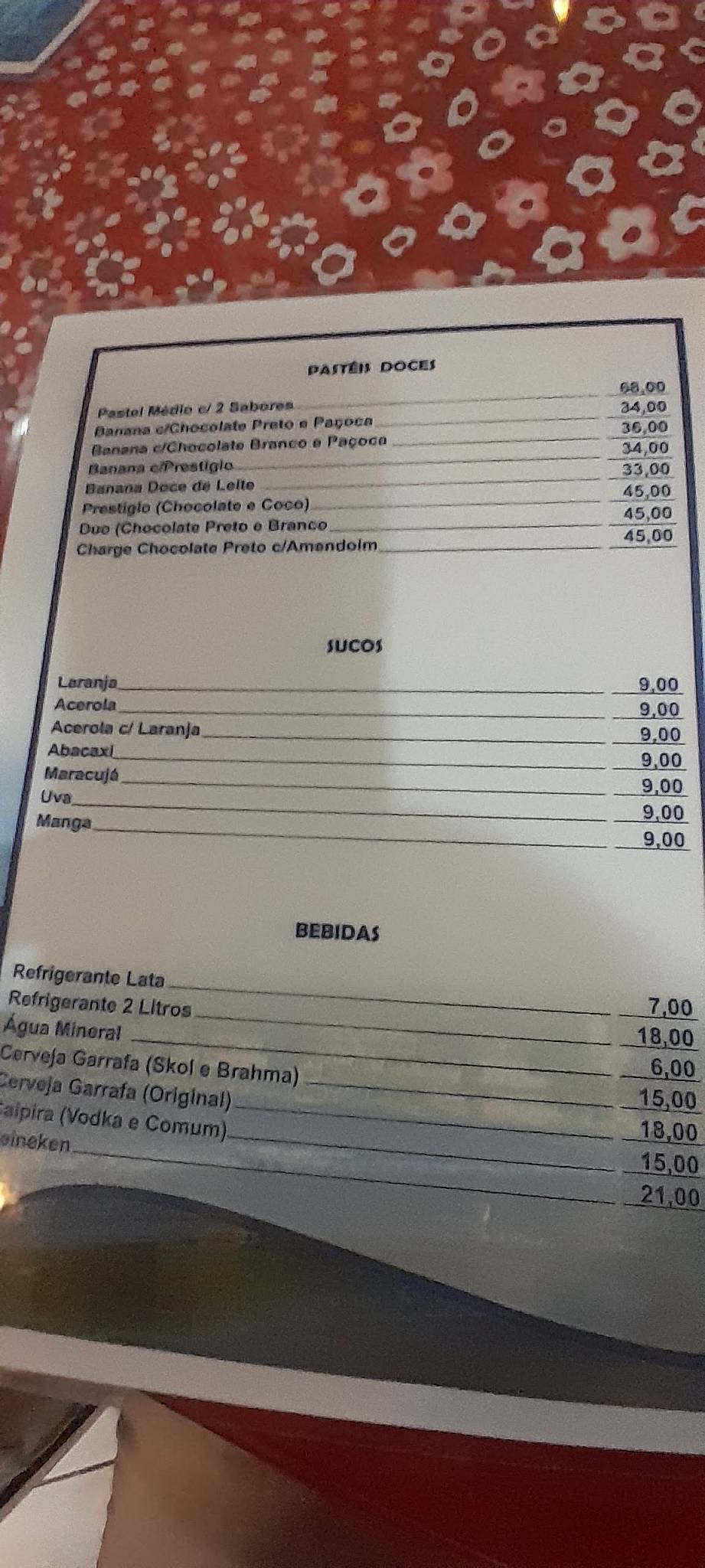O Pastelão cardápio