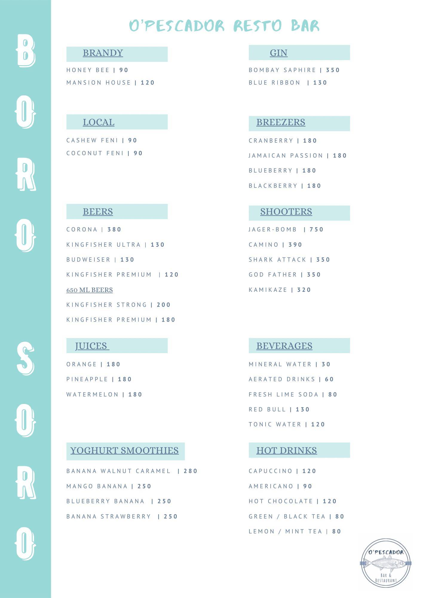 O'Pescador Restobar menu