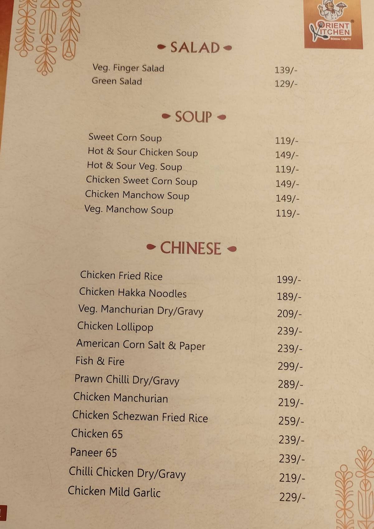 ORIENT KITCHEN menu