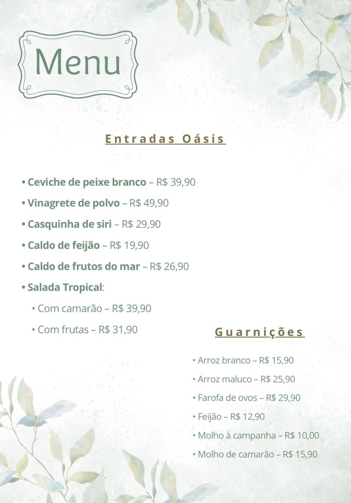 Oásis Gastrolounge cardápio