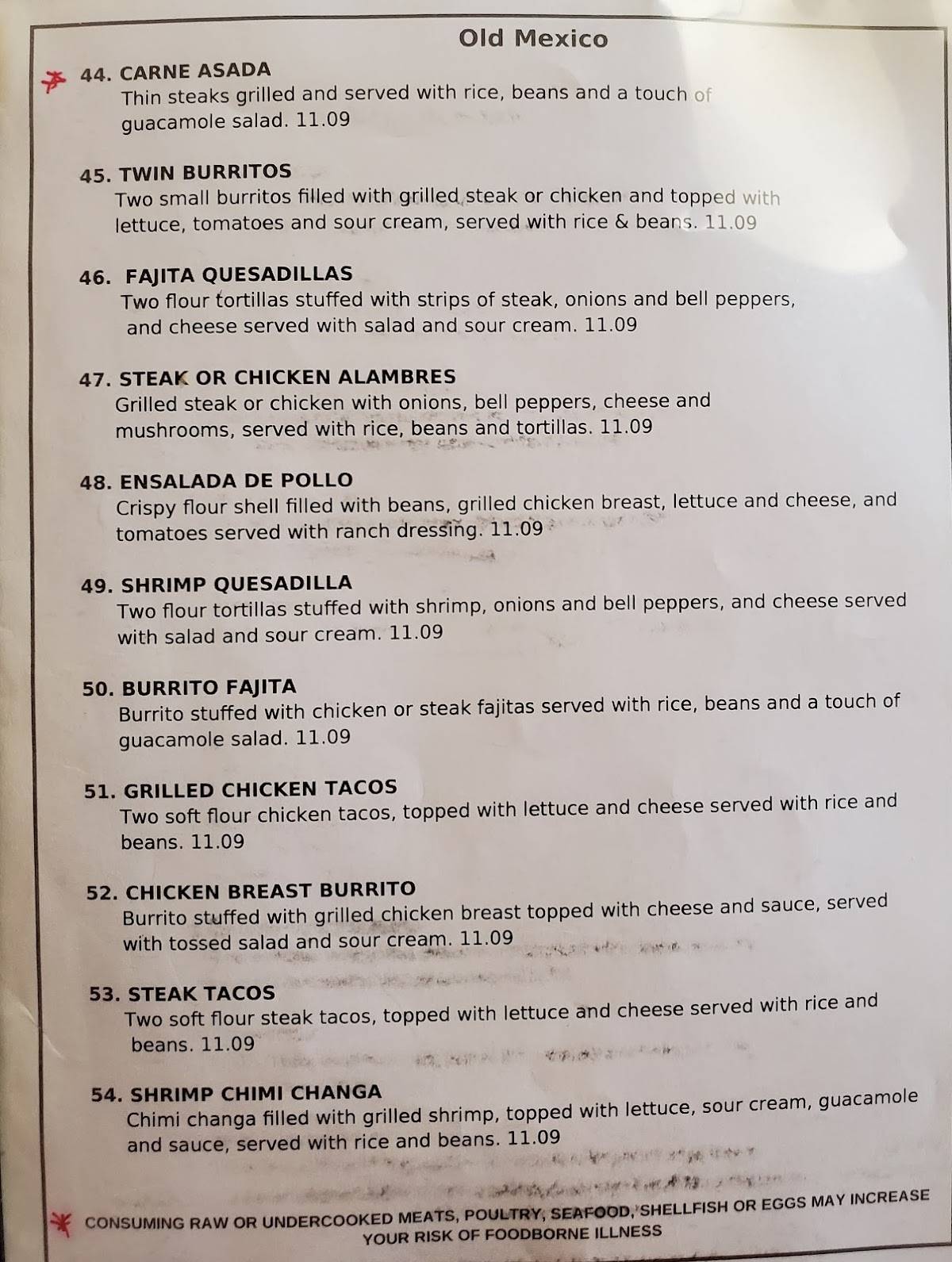 Menu at Old Mexico Restaurant, Moultrie