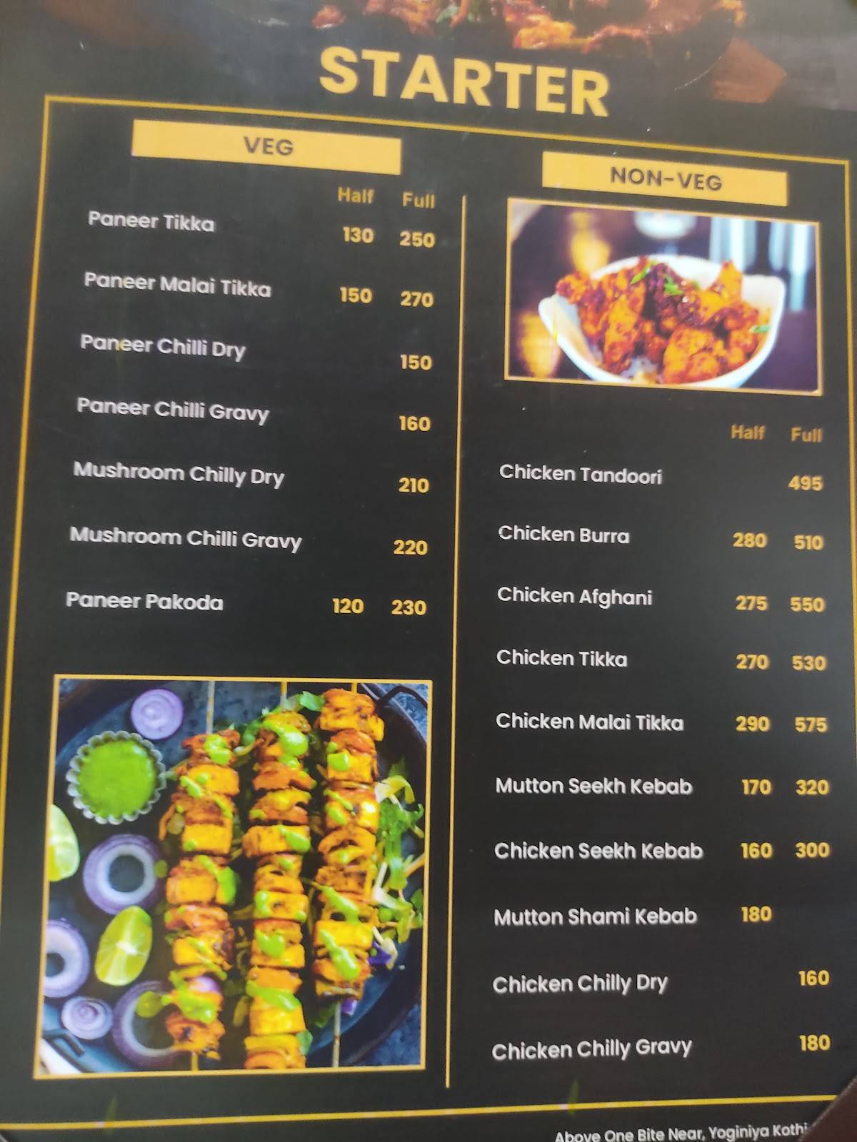 One Bite Chapra menu