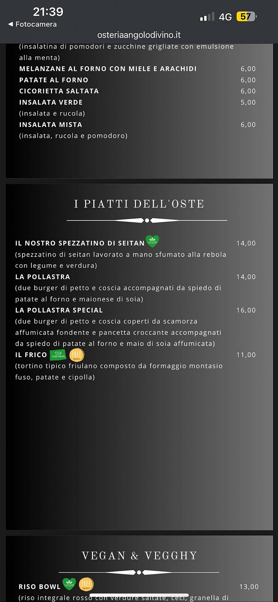Menu di Osteria Angolo Divino Rimini 