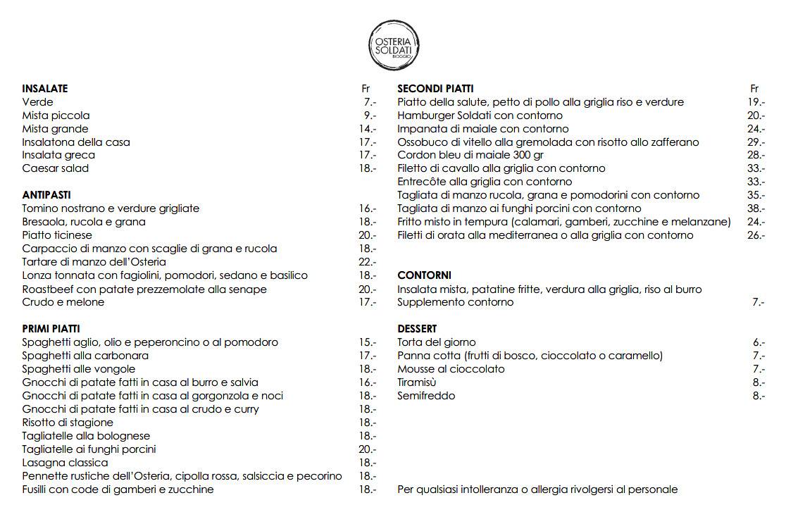 Menu di Osteria Soldati 