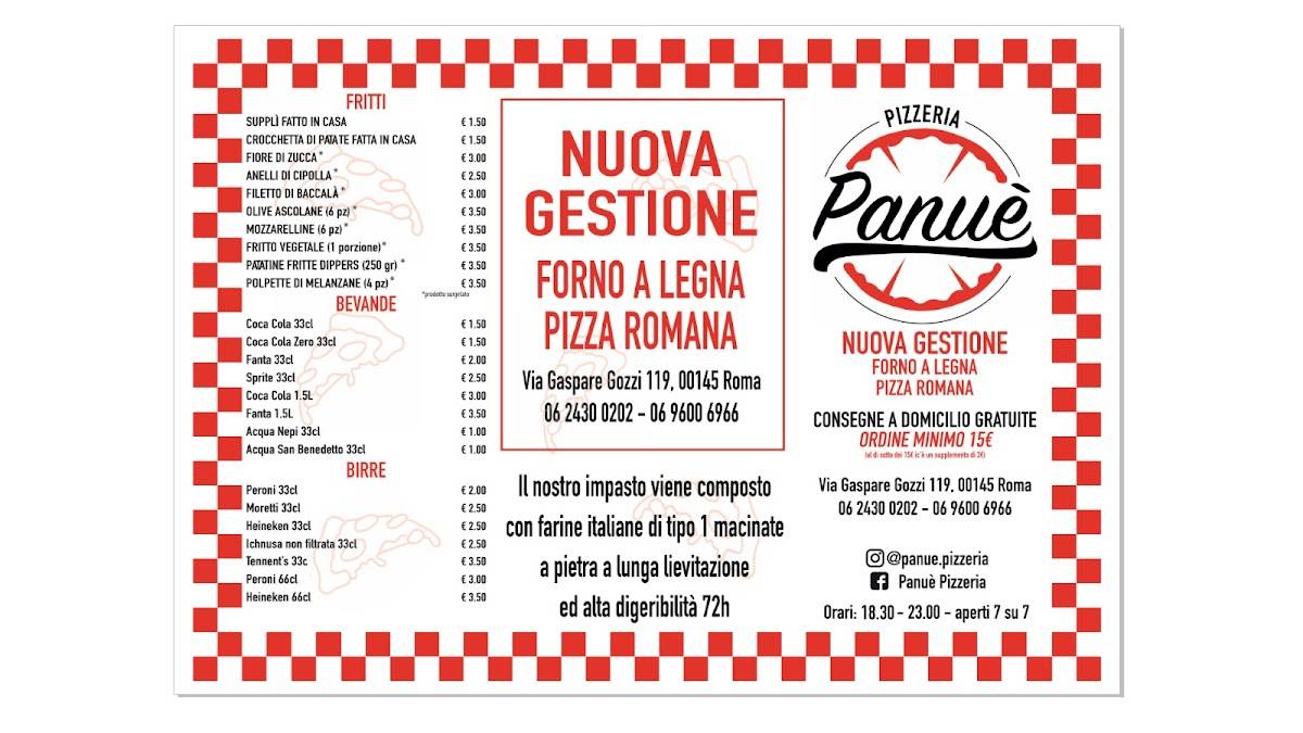 Menu di PANUE' pizzeria 