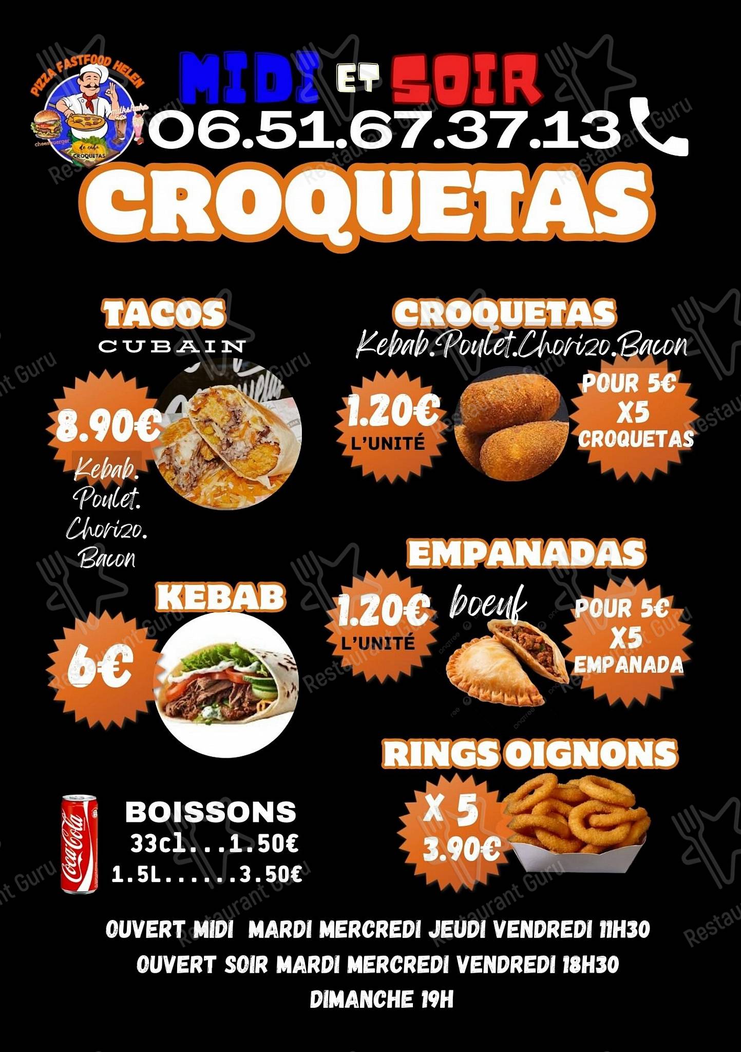 Menu pour PIZZA FASTFOOD HELEN restaurant