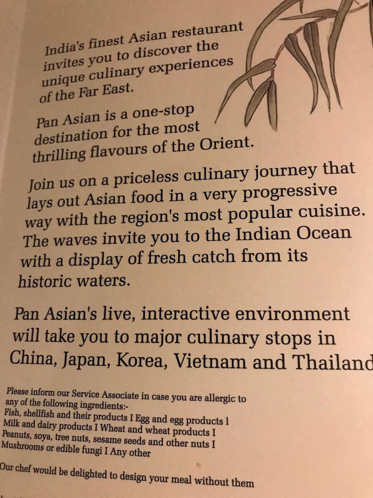 Pan Asian menu