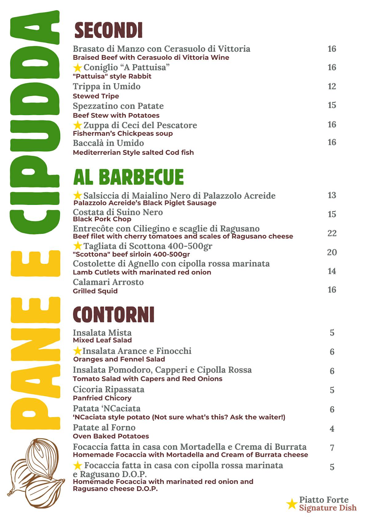 Menu di Pane e Cipudda Osteria Ragusa 