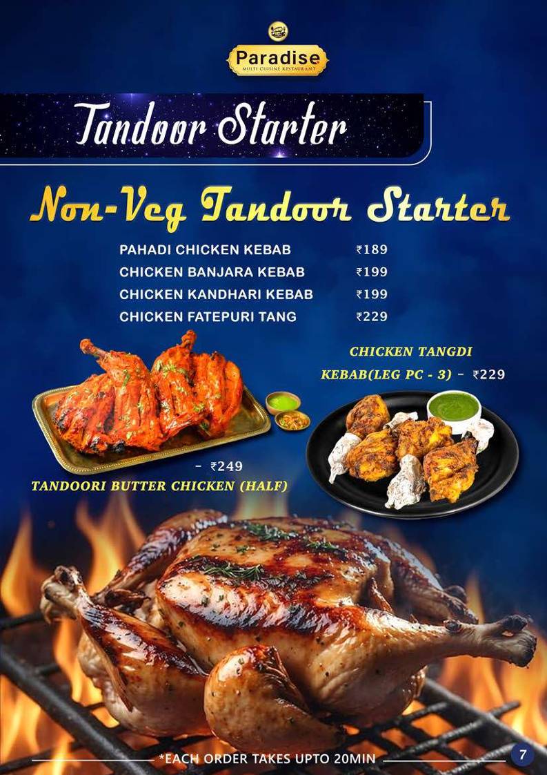 Paradise Multi Cuisine Restaurant - Best Biriyani menu