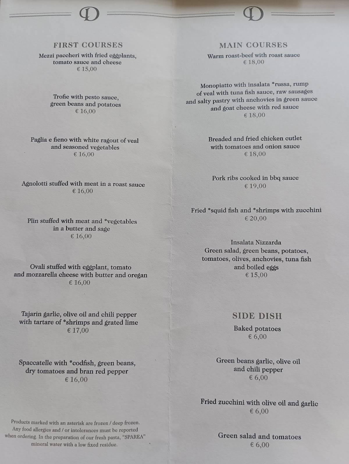 Menu di Pastificio Defilippis 