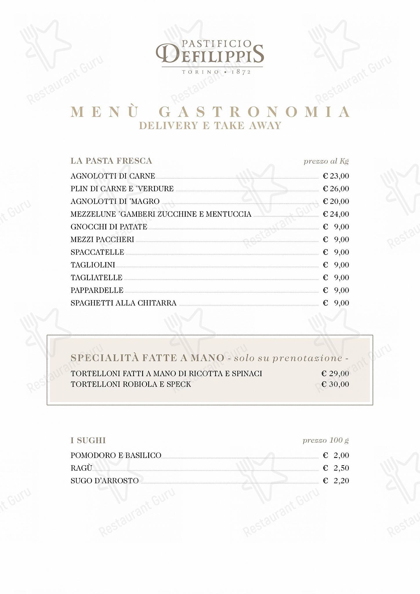 Menu di Pastificio Defilippis - Ночное меню