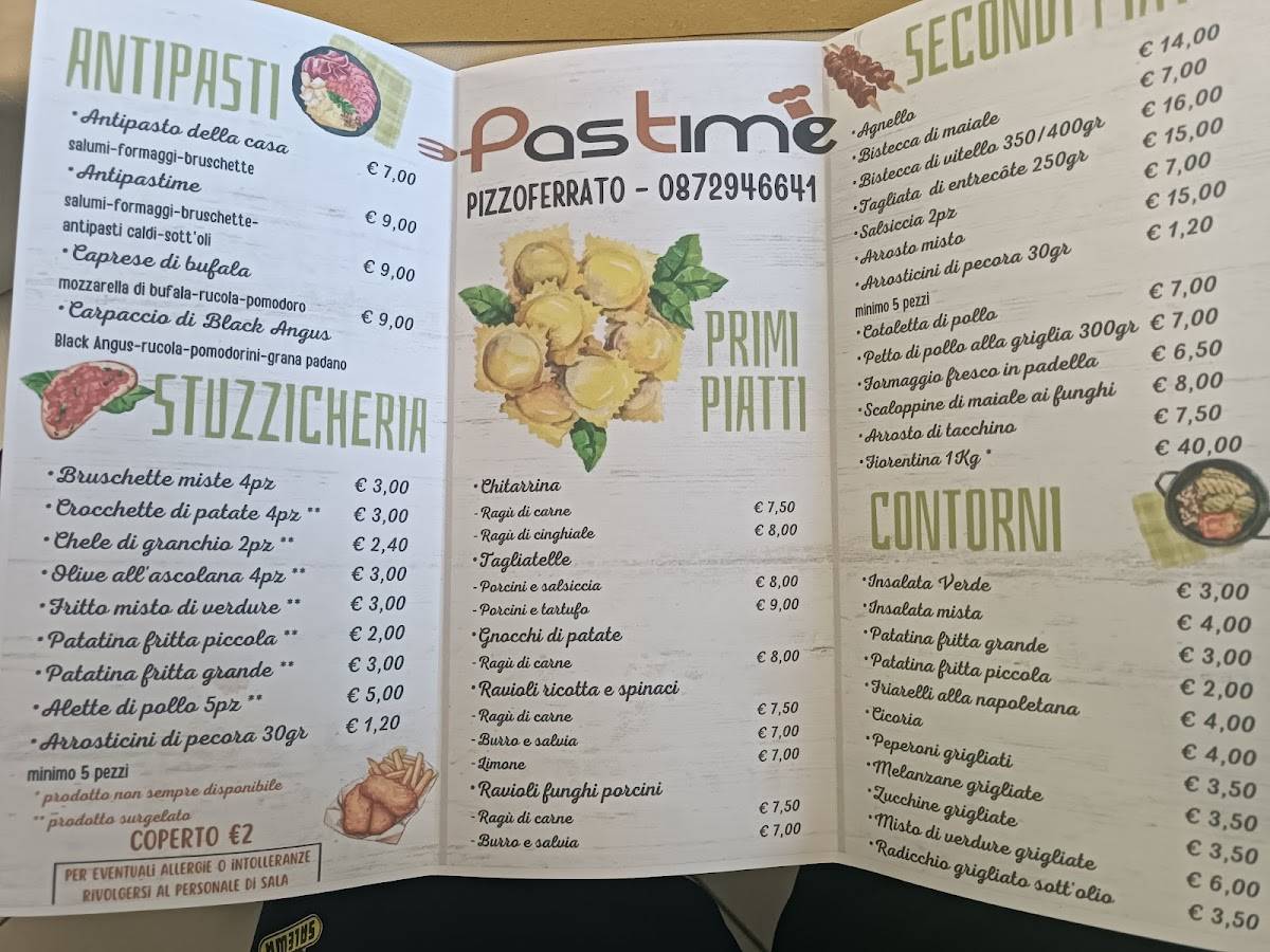 Menu di Pastime 