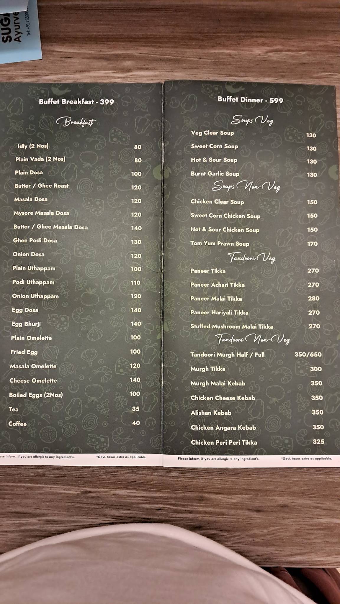 Pavilion Restaurant menu