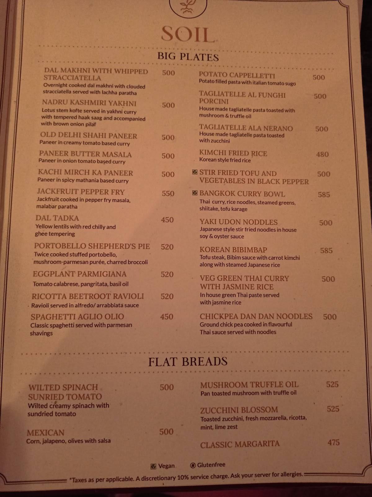 Peacock Restaurant menu