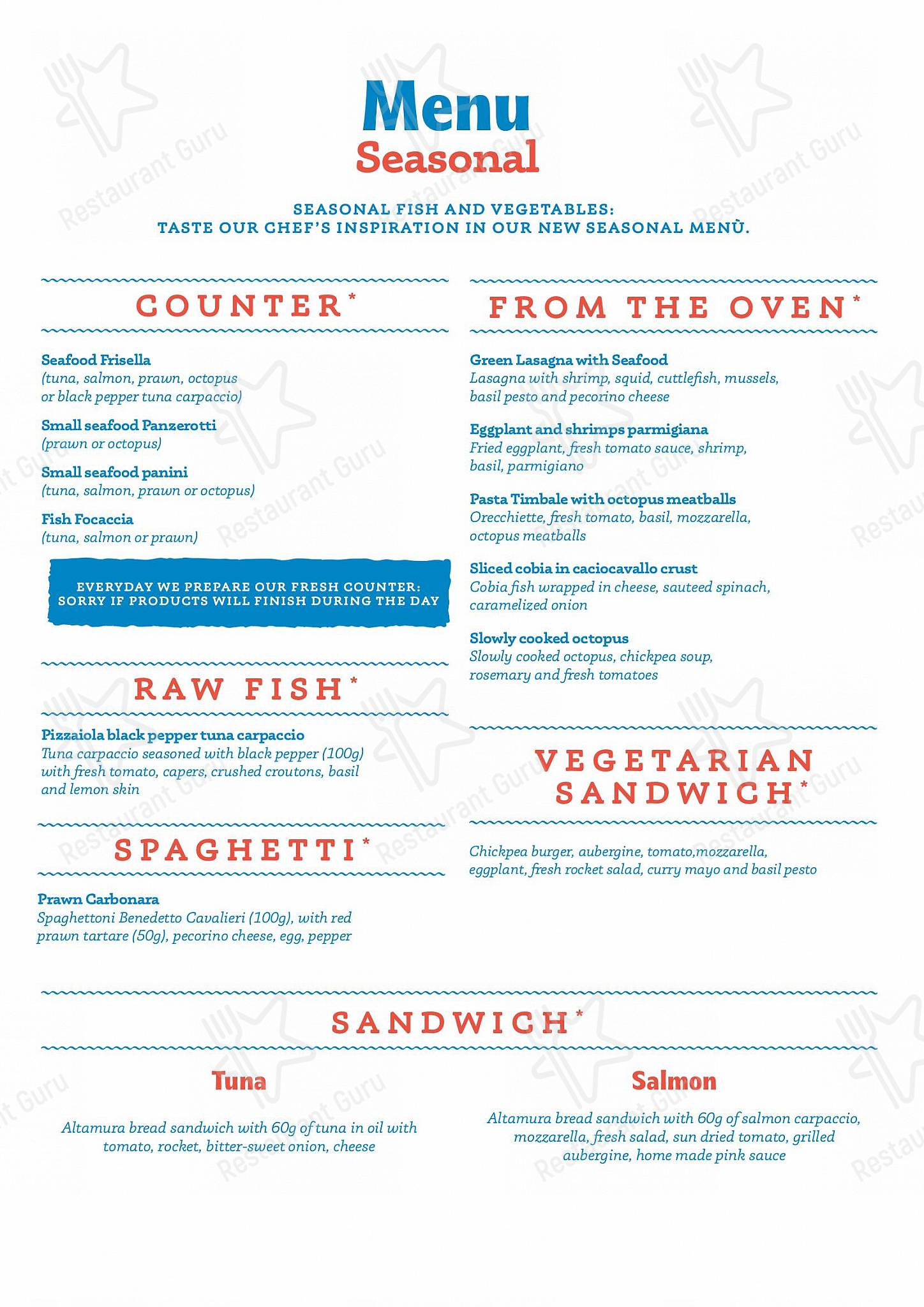 Takeaway Menu per Pescaria ristorante