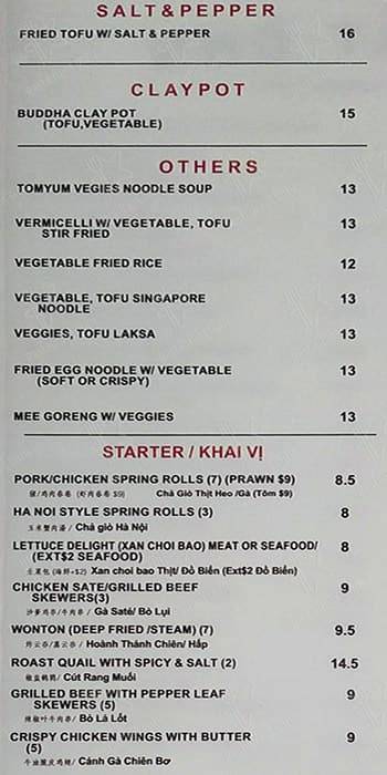 Pho Tau Bay menu