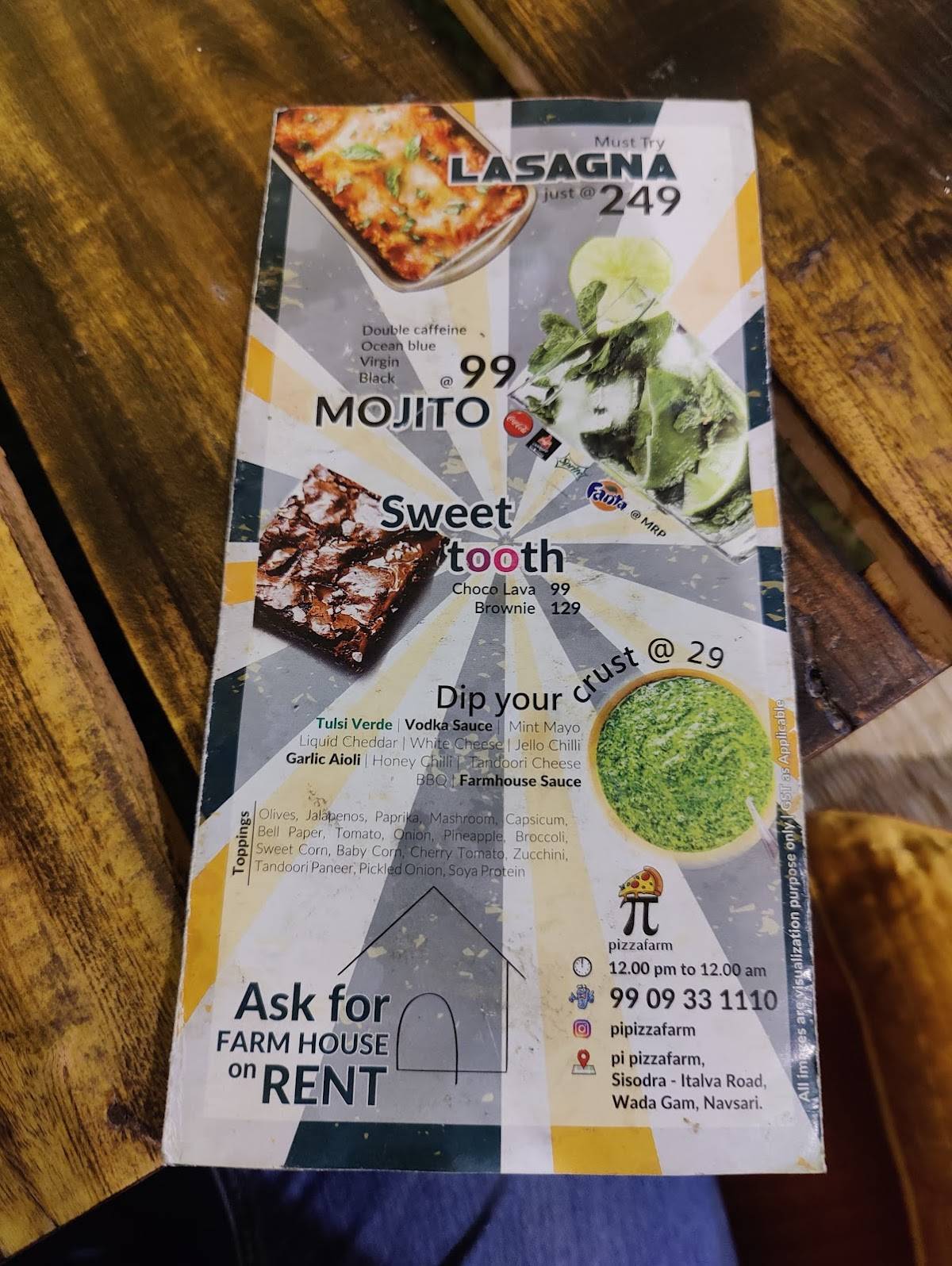 Menu at Pi Pizza Farm, Navsari