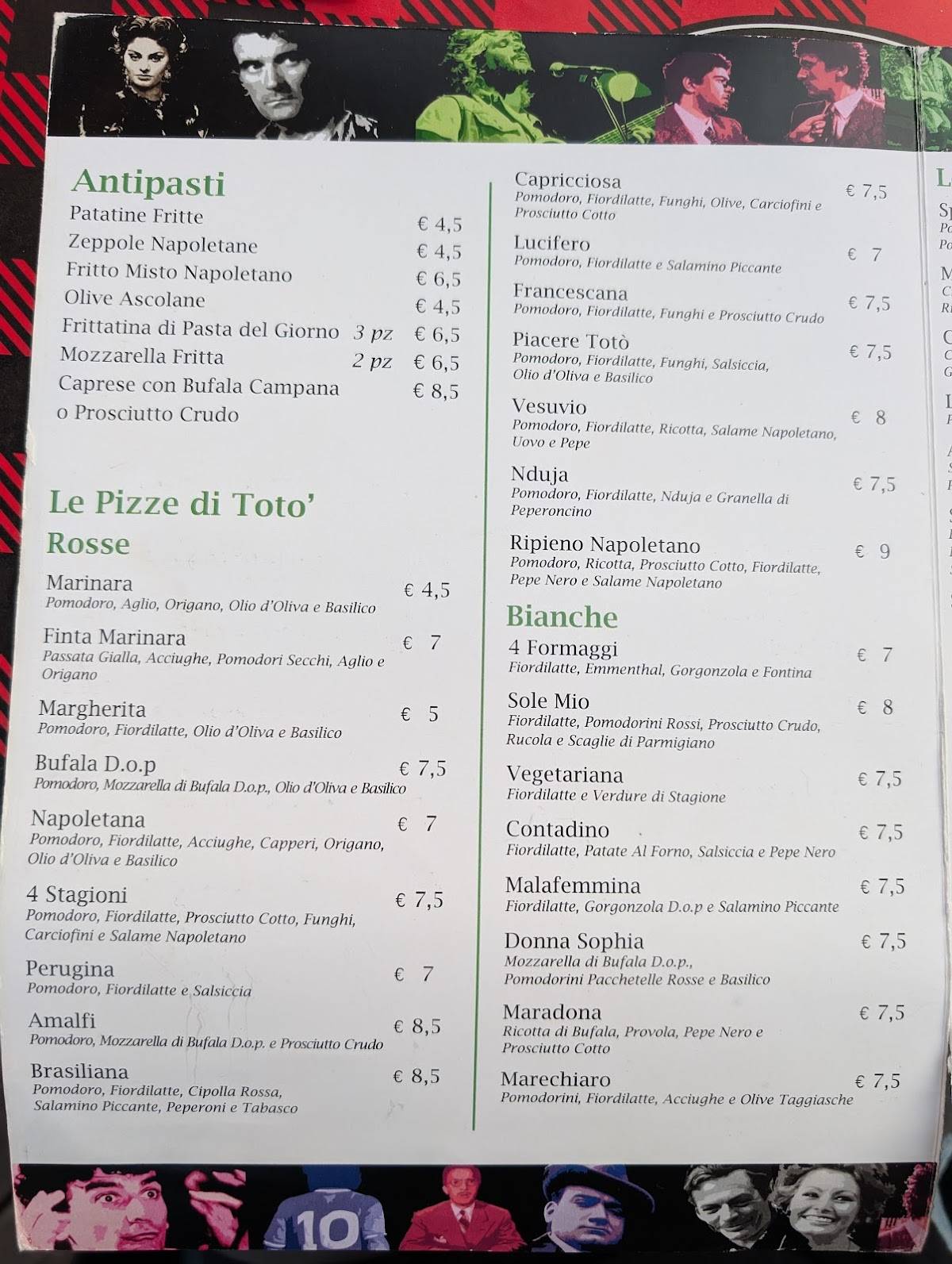 Menu di Pizzería Piacere Totò 