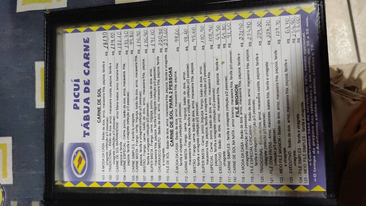 Picuí Tábua de Carne cardápio