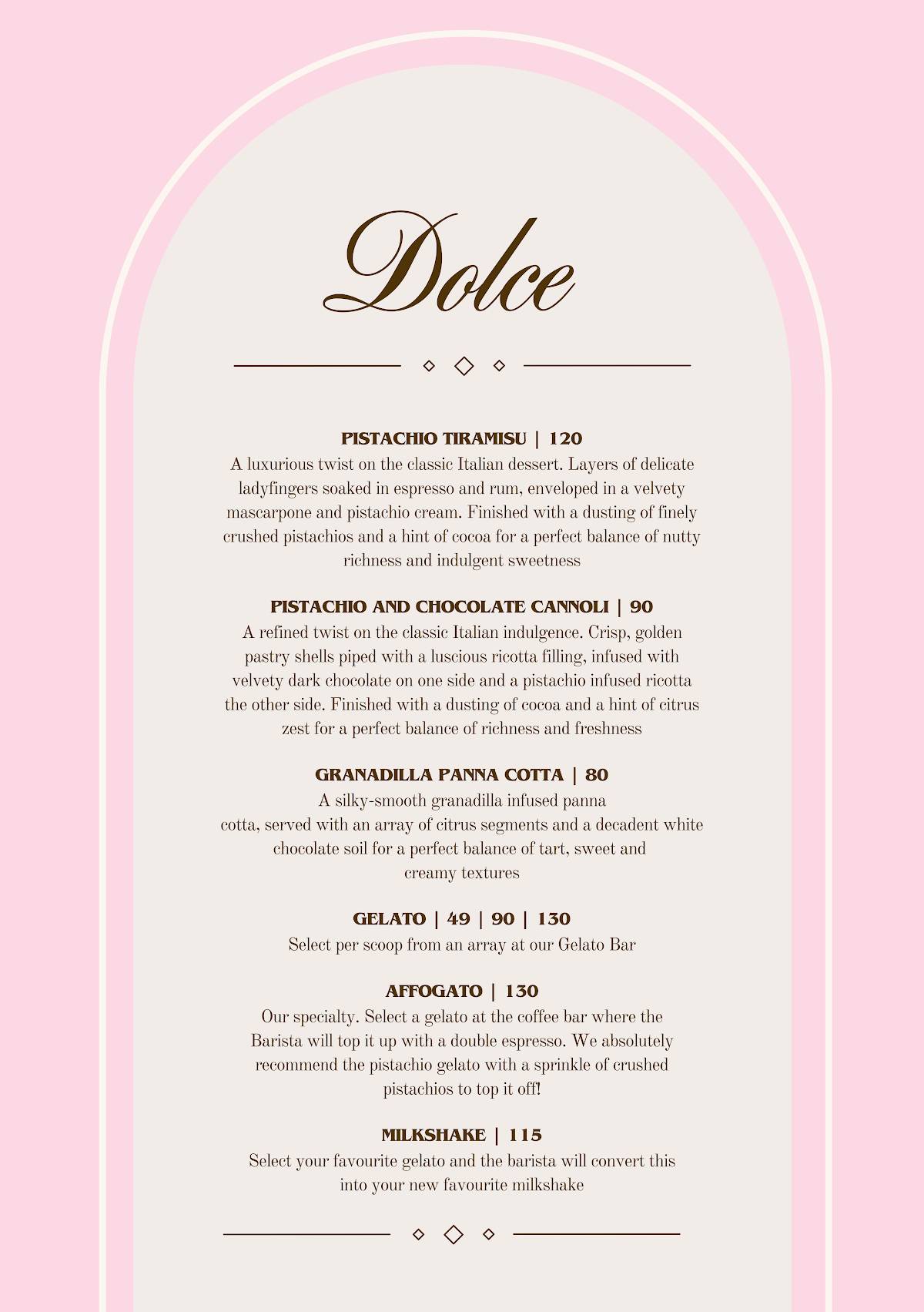 Menu at Pink Mama’s JHB restaurant, Johannesburg