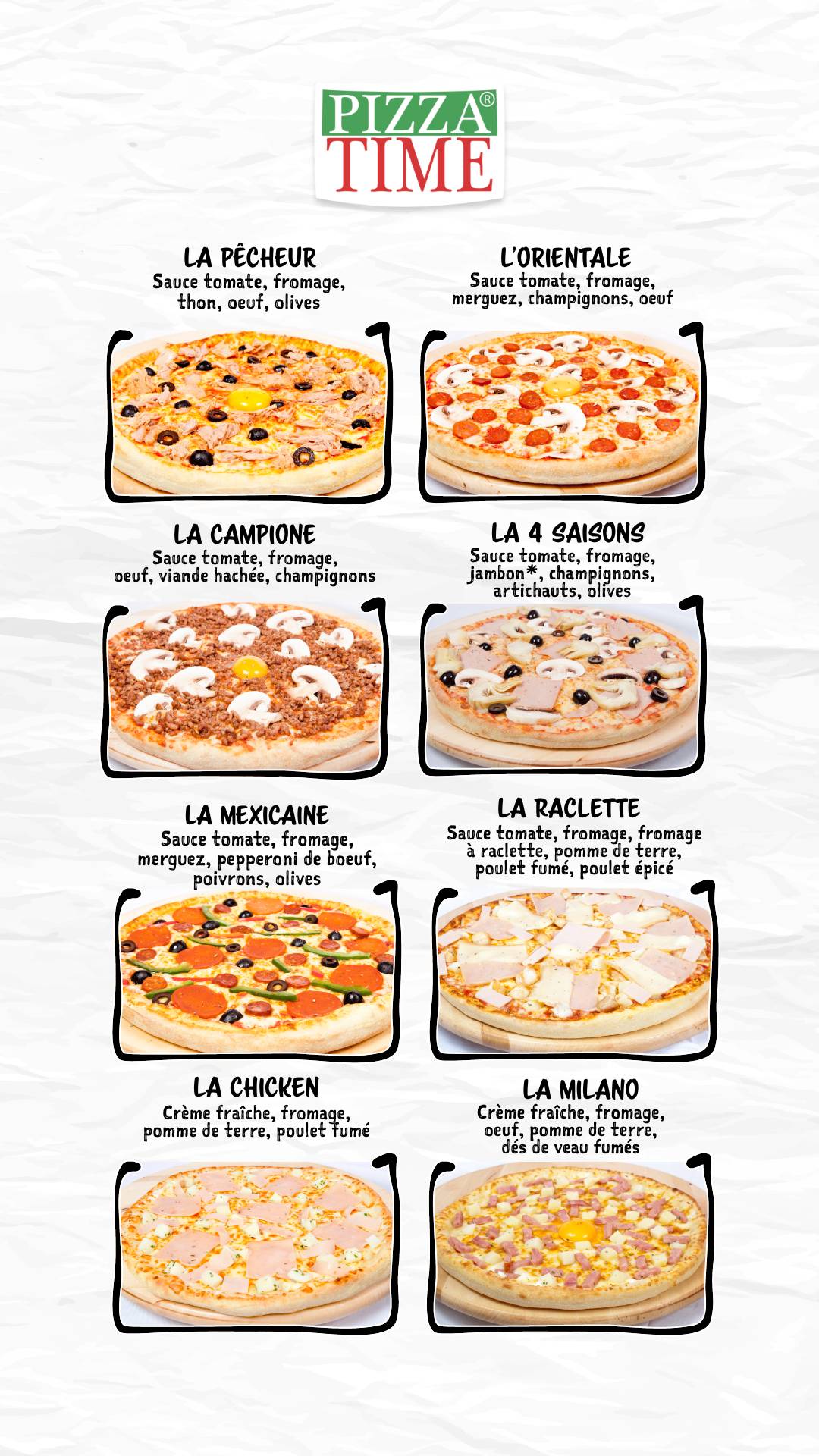 Menu de Pizza Time Chelles