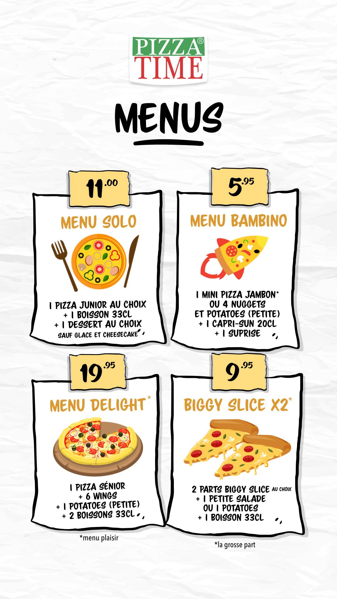Menu de Pizza Time Chelles