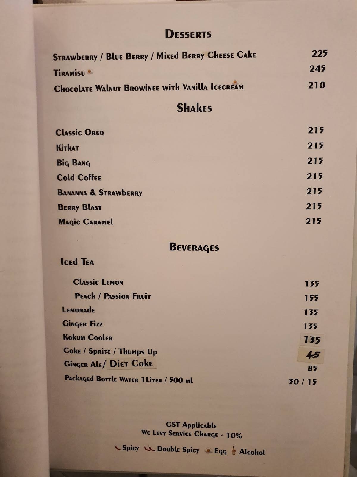 Pizzaa Chef menu