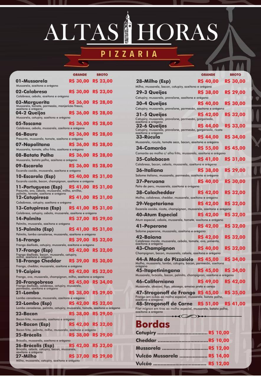 Pizzaria Altas Horas cardápio