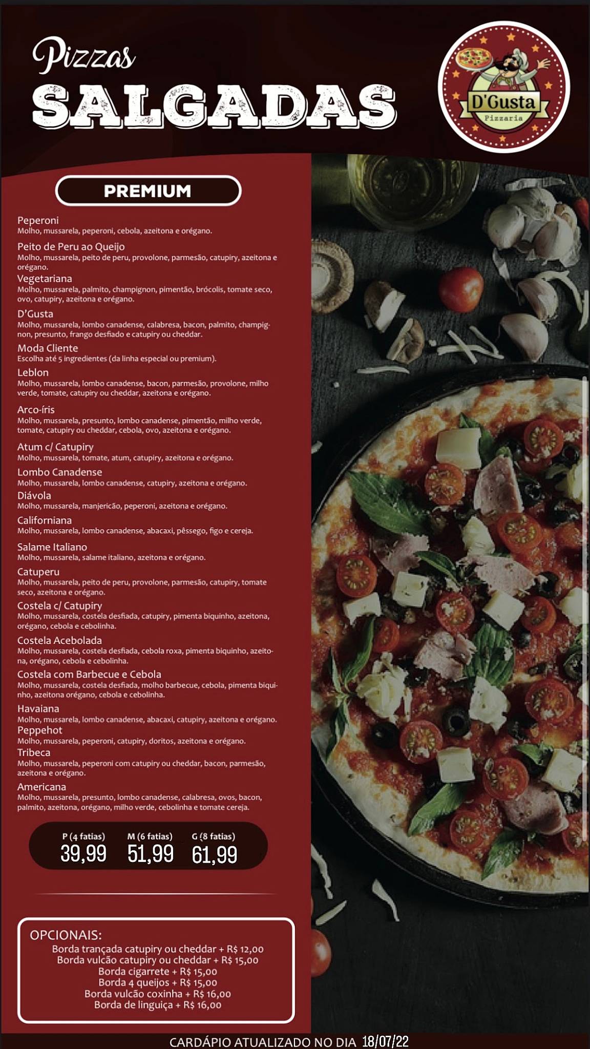 Pizzaria D’Gusta Rodízio cardápio