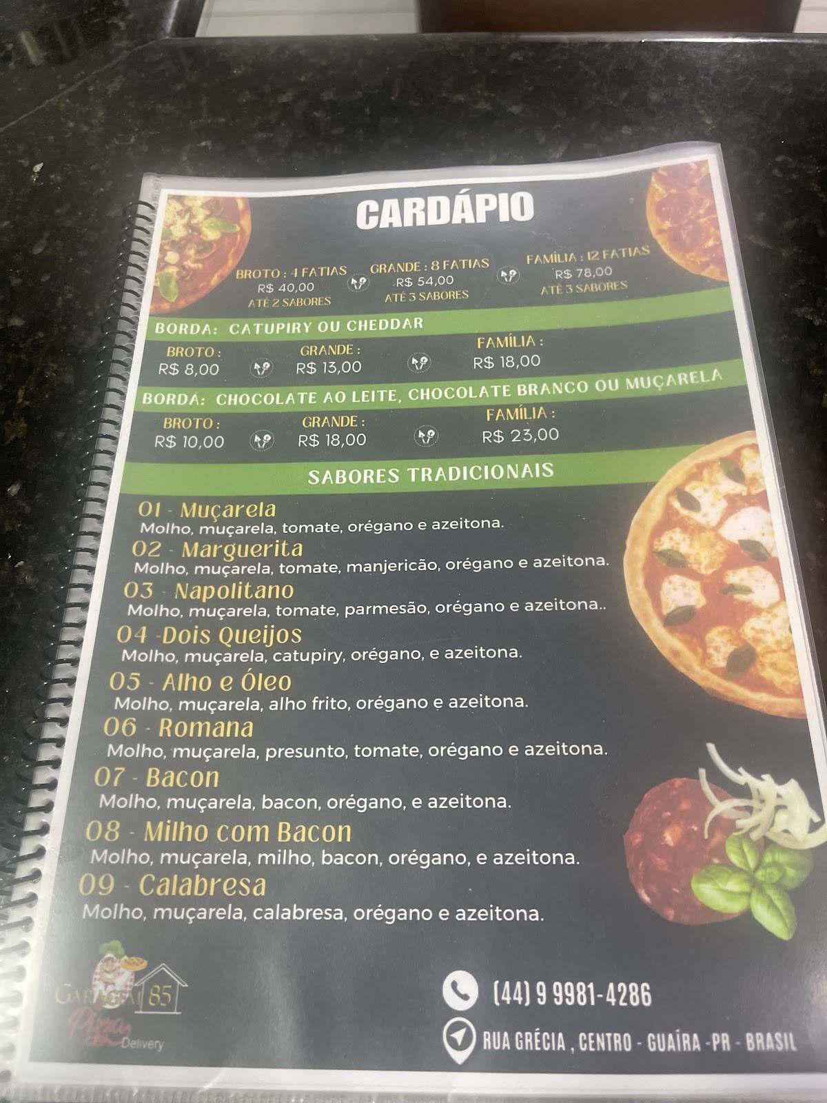 Pizzaria garagem 85 cardápio