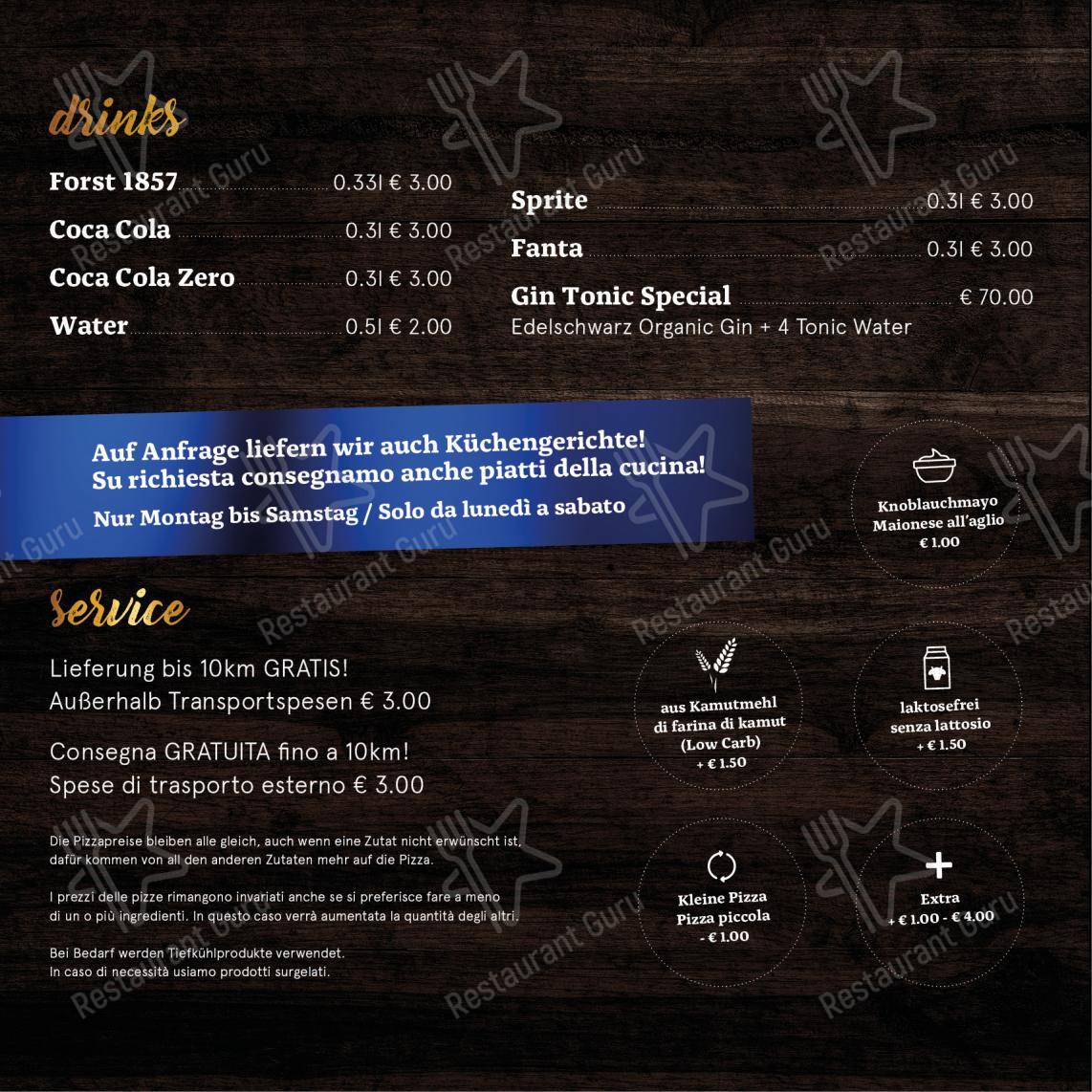 Restaurant Pizzeria Kolping in Vipiteno - 菜单