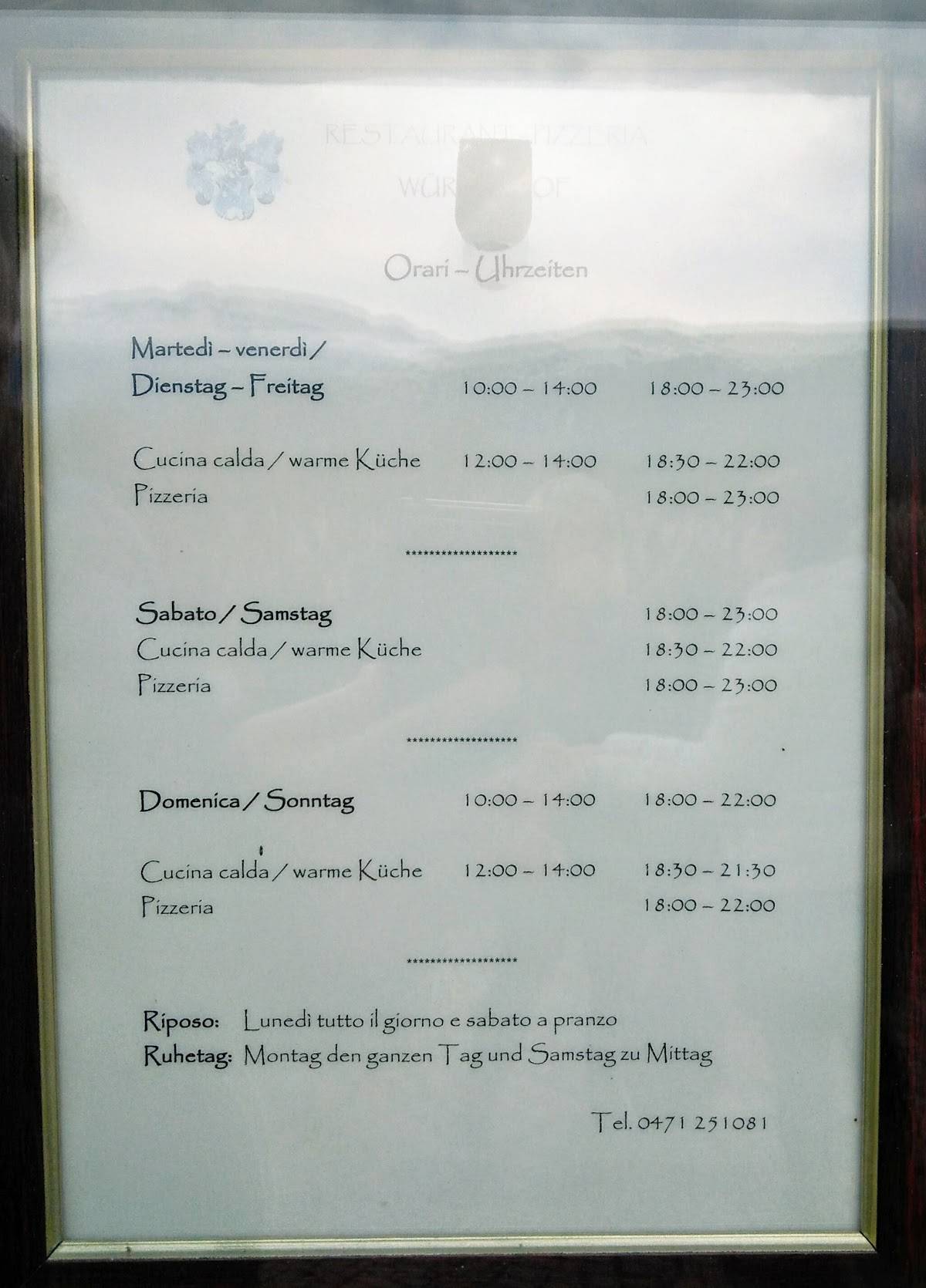 Menu di Ristorante Pizzeria Würstlhof 