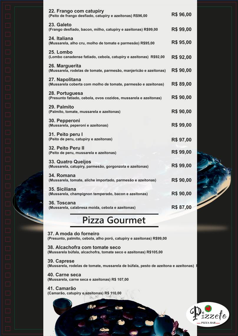 Pizzeto Restaurante e Pizzaria cardápio