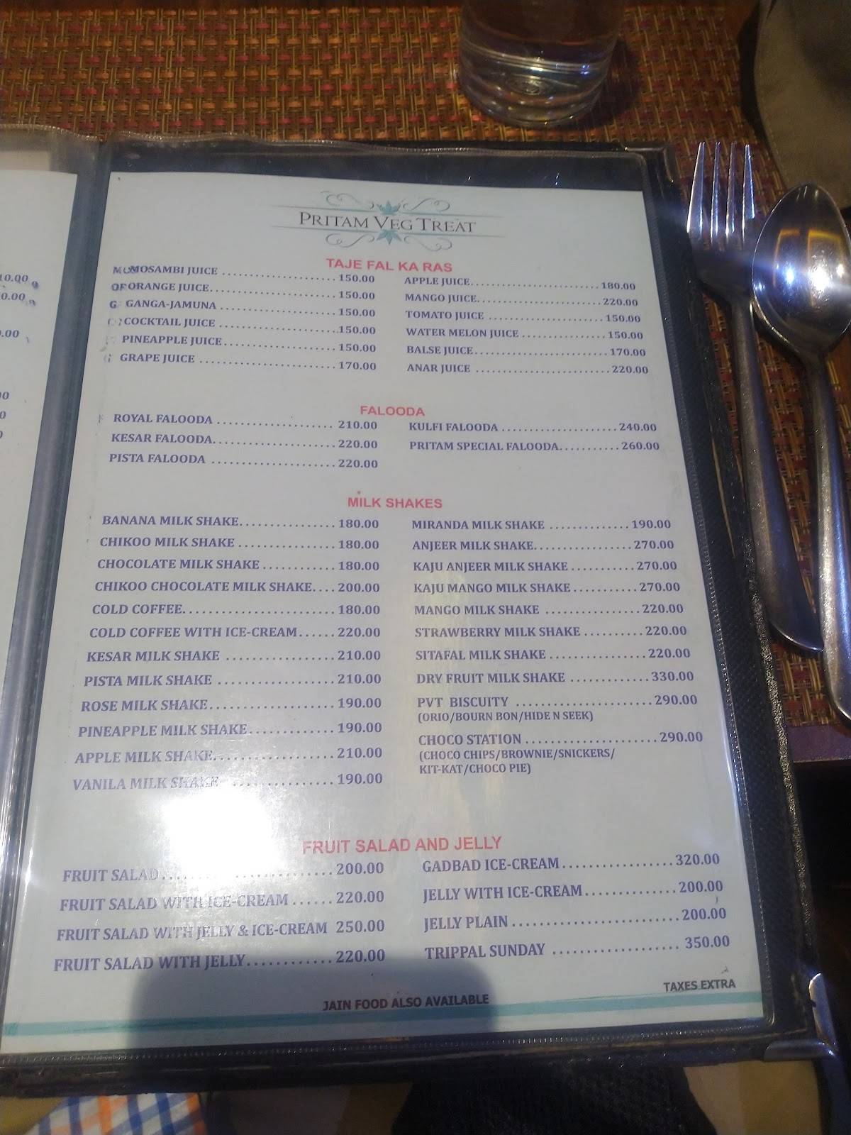 Pritam Veg Delight menu