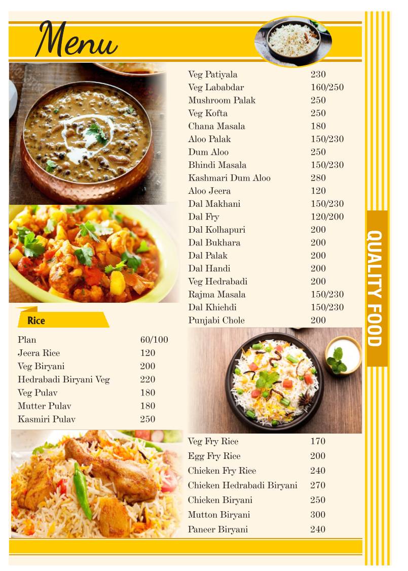 Quality Foods menu