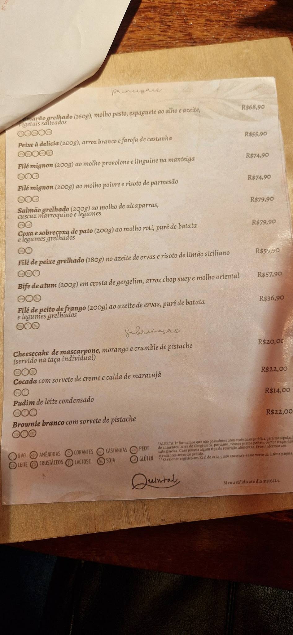 Quintal Restaurante cardápio