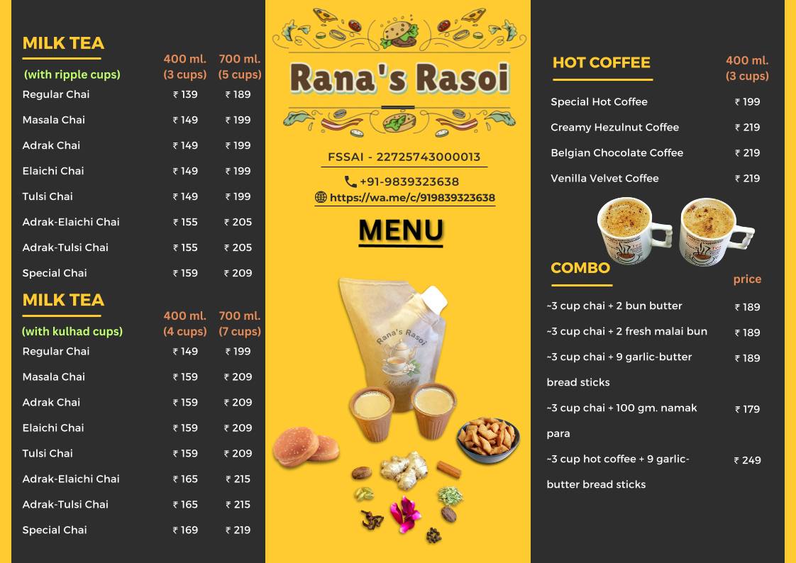 Rana's Rasoi Tiffin Service & Cloud Kitchen menu