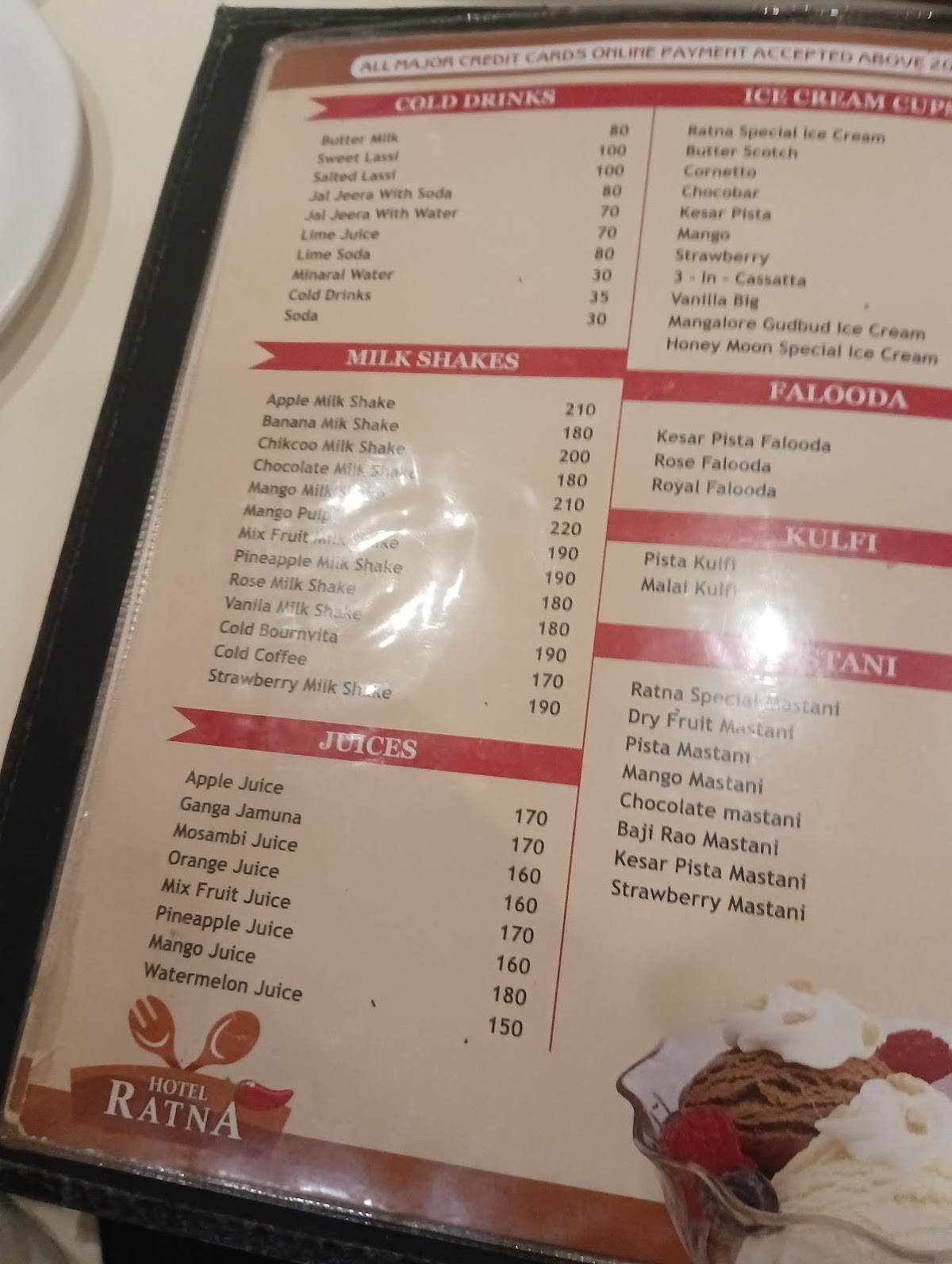 Ratna Hotel menu