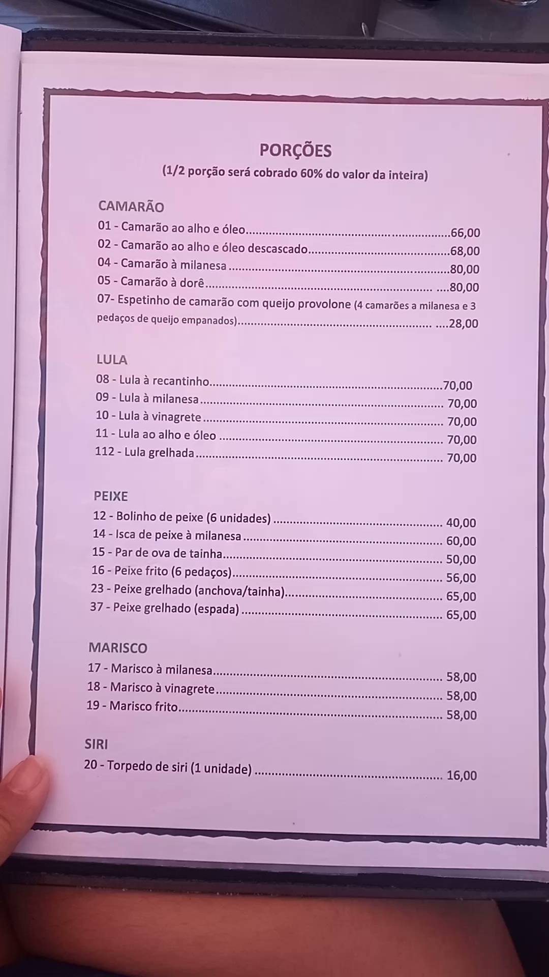 Recantinho Bar & Restaurante cardápio