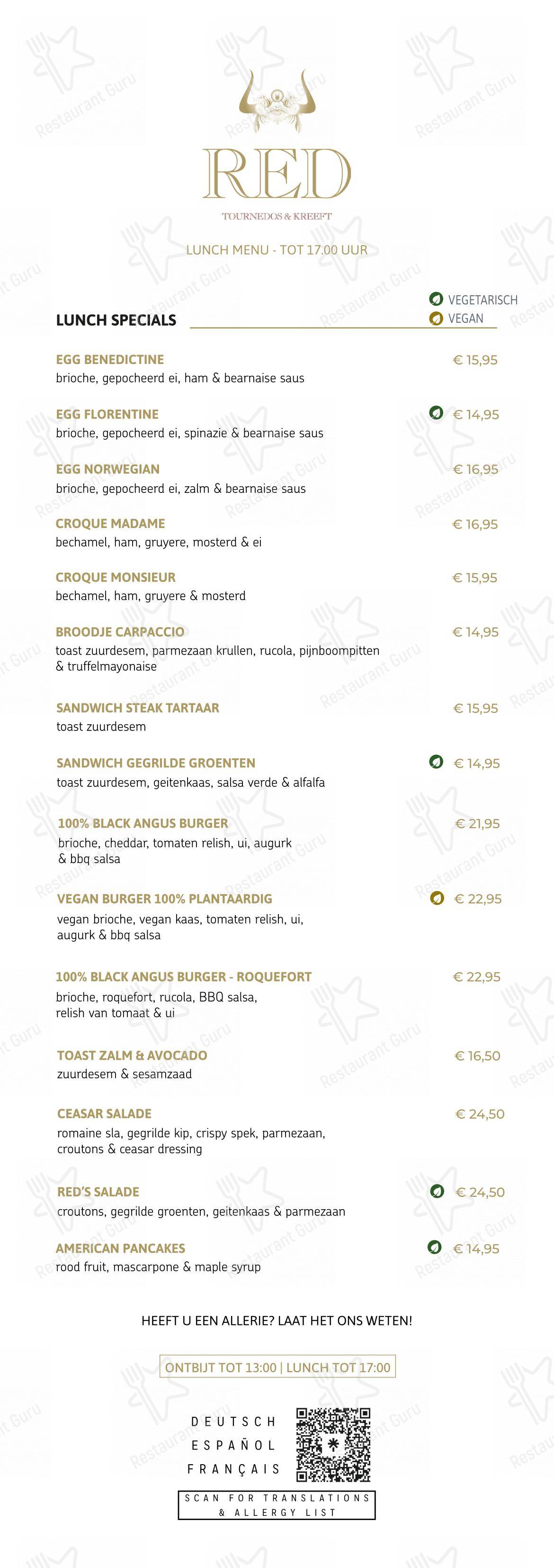 Takeaway Menu pour Restaurant Red restaurant à viande