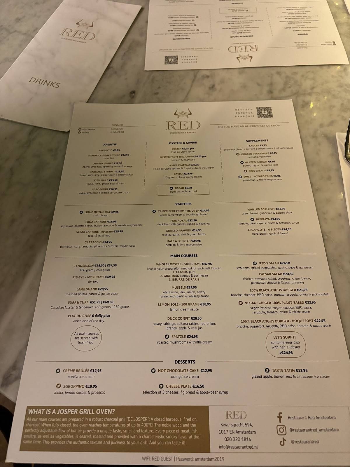 Menu de Restaurant Red