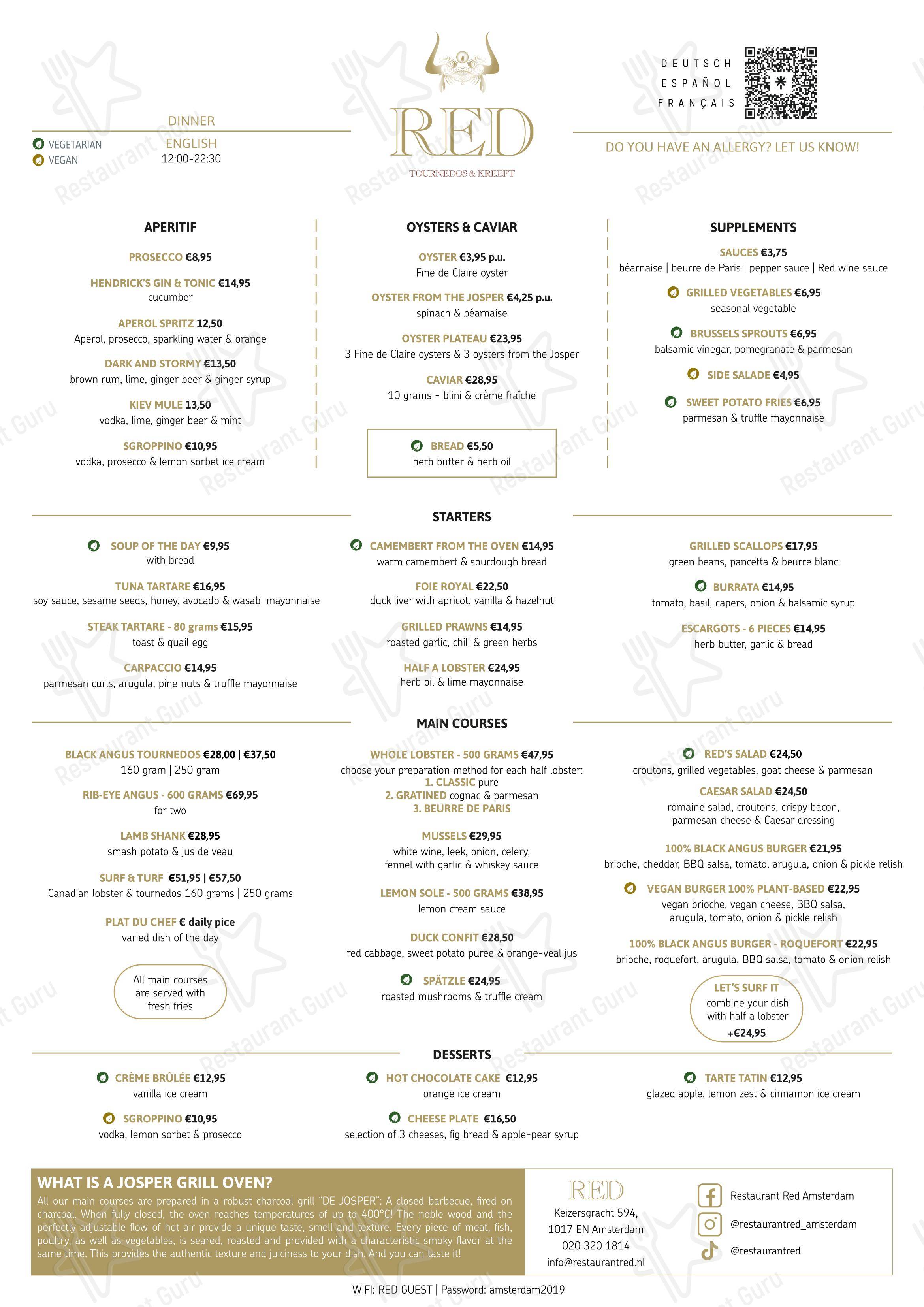 Restaurant Red dans Amsterdam - Основное меню